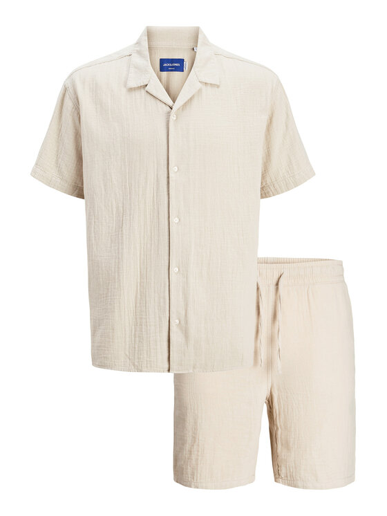 Jack&Jones Jack&Jones Set cămașă și șorturi din material textil Easter 12281255 Bej Relaxed Fit