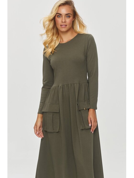 Makadamia Makadamia Sukienka codzienna M843 Khaki Regular Fit