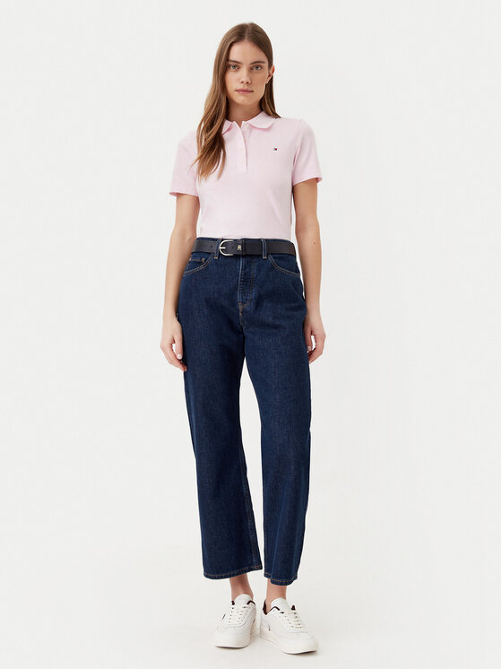 Tommy Hilfiger Tommy Hilfiger Тениска с яка и копчета 1985 WW0WW43225 Розов Slim Fit