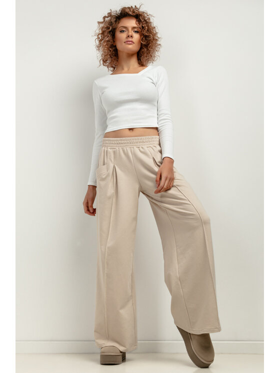 Tessita Tessita Spodnie dzianinowe T413/3/XL Beżowy Wide Leg