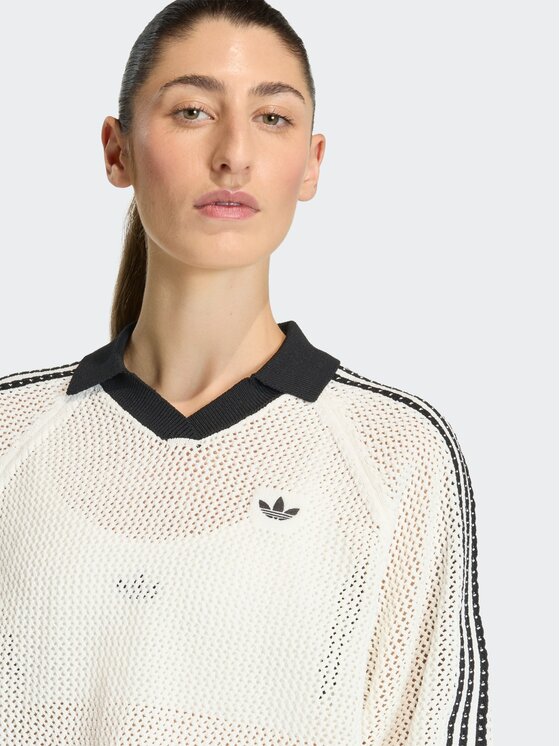 adidas adidas Polo KNITTED CROCHET Biały Loose Fit
