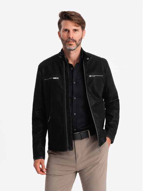 Ombre Ombre Kurtka bomber OM-JAFL-0197 Czarny Regular Fit