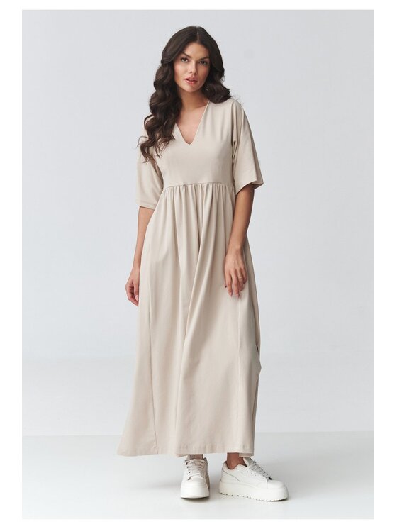 Makadamia Makadamia Sukienka codzienna M933 Beżowy Loose Fit