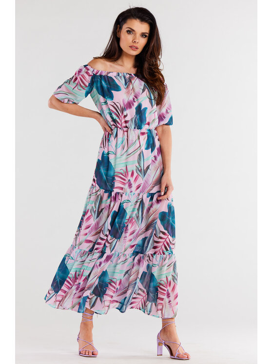 Awama Awama Sukienka A504 Kolorowy Basic Fit