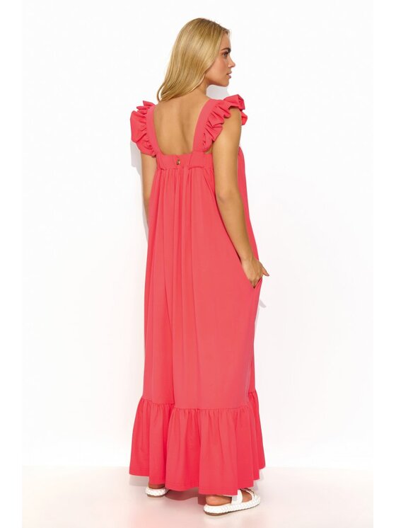 Makadamia Makadamia Sukienka letnia M817 Koralowy Loose Fit