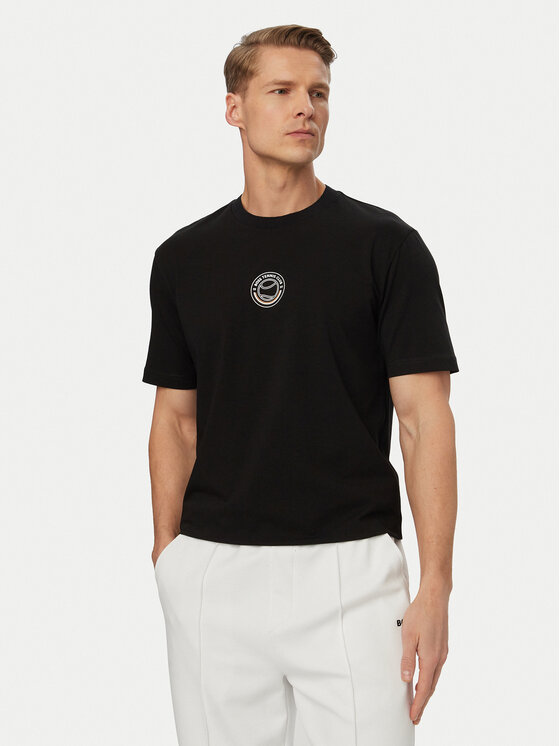 BOSS Tricou Open 50560293 Negru Relaxed Fit