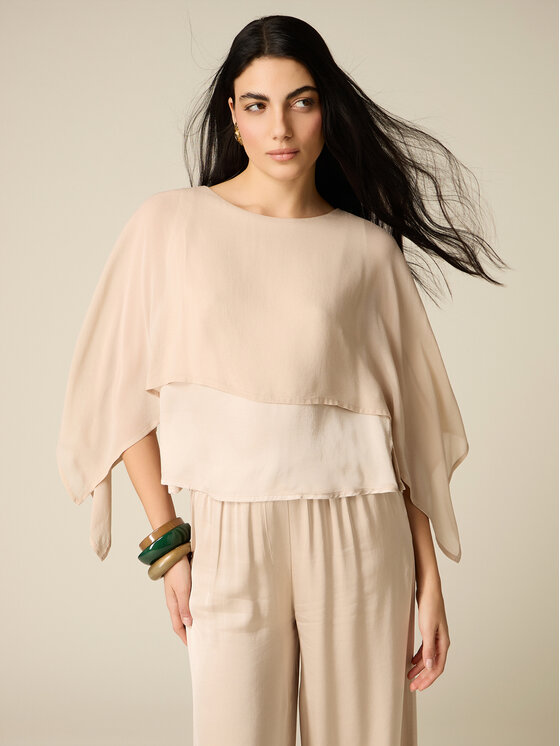 Oltre Oltre Bluzka 2090J000870N002 Kremowy Cropp Fit