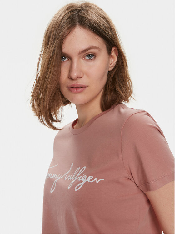 Tommy Hilfiger Tommy Hilfiger T-shirt Signature WW0WW41674 Ružičasta Regular Fit