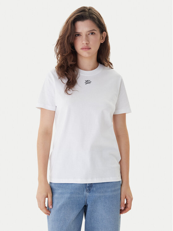 KARL LAGERFELD Tricou B1W17091 Alb Regular Fit