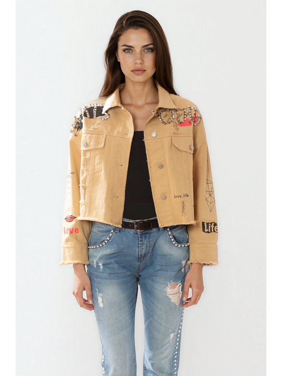 MATSOUR'I MATSOUR'I Kurtka jeansowa Enjoy Beżowy Easy Fit