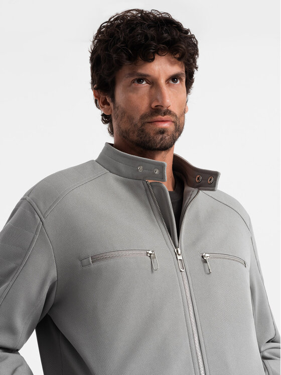 Ombre Ombre Kurtka bomber OM-JALP-0157 Szary Regular Fit