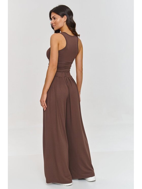Makadamia Makadamia Komplet bluzka i spodnie M871 Brązowy Loose Fit