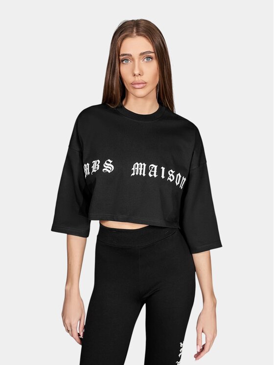 MADE BY SOCIETY MADE BY SOCIETY T-Shirt Typeset Crop - T27991 Czarny Basic Fit