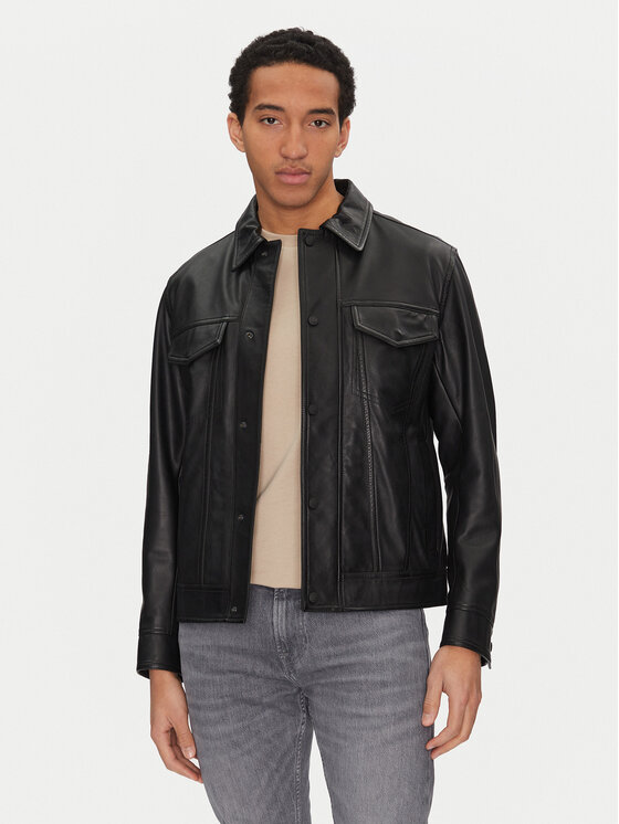BOSS BOSS Шкіряна куртка Jocruz 50530256 Чорний Regular Fit
