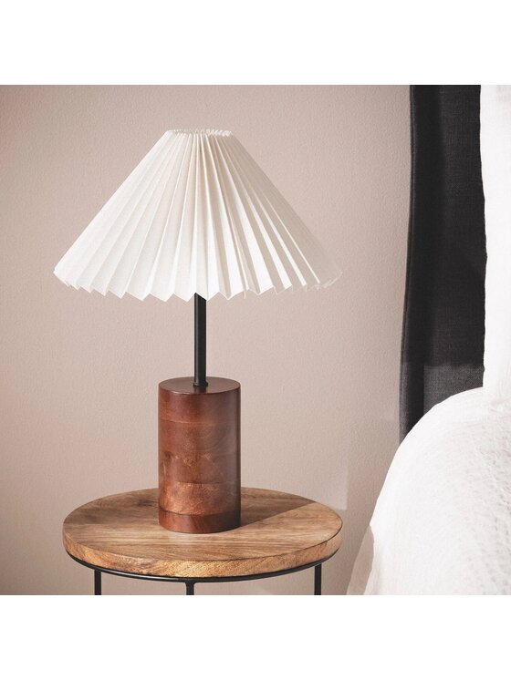 MIAhome MIAhome Lampka nocna Lampa Stołowa z drewna z plisowanym kloszem Leonessa Brązowy