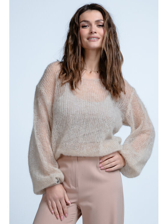 Fobya Fobya Sweter F1853 Beżowy Regular Fit