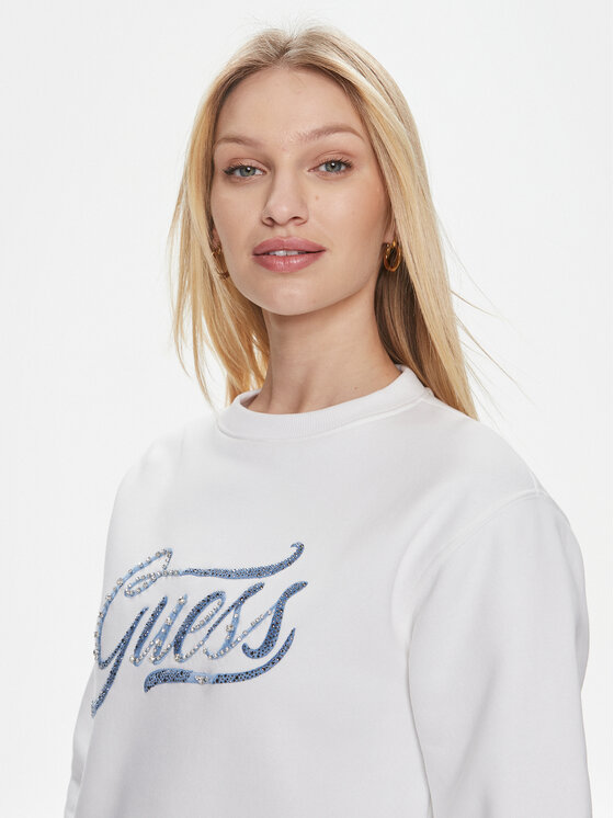 Guess Guess Felpa Cn Stones Logo W4RQ14 KB681 Bianco Relaxed Fit