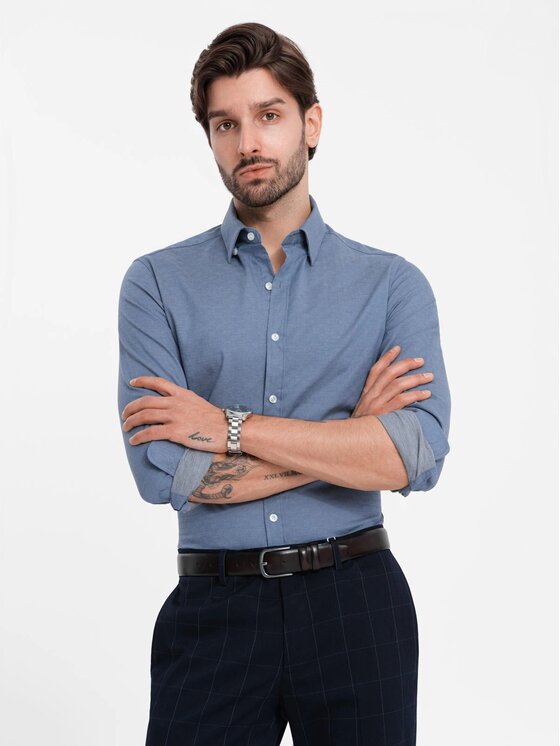 Ombre Ombre Košile OM-SHCS-0175 Modrá Slim Fit