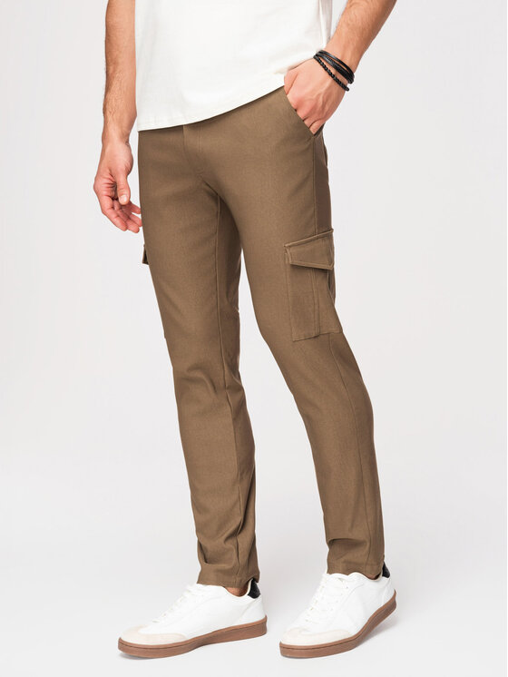Ombre Ombre Spodnie materiałowe P1515 Khaki Regular Fit