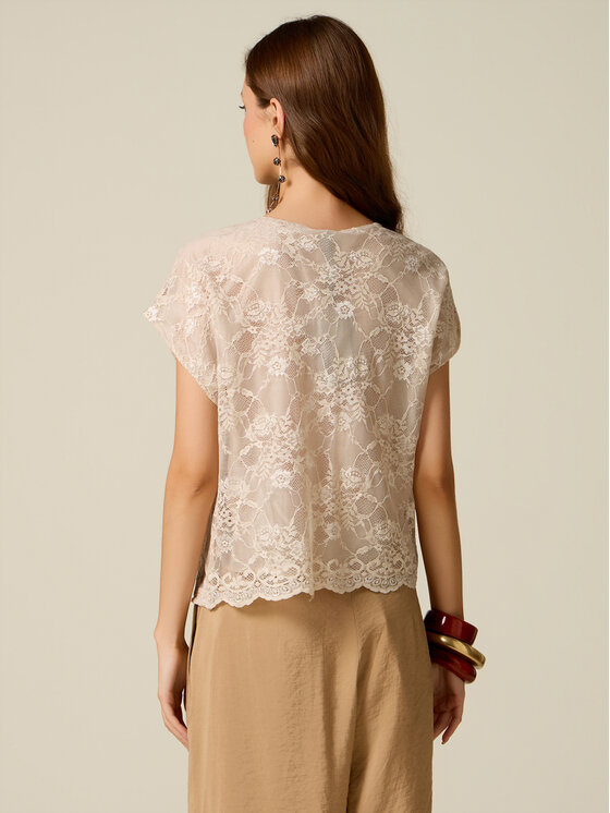 Oltre Oltre Bluzka 2093J000874N002 Kremowy Regular Fit