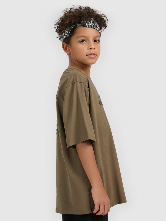 4F 4F T-Shirt HIKING TRIP Khaki Loose Fit