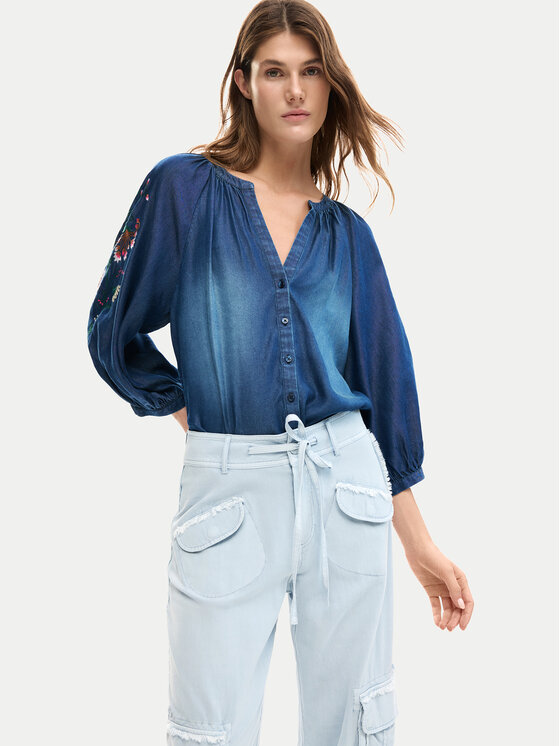Desigual Desigual Bavlnené nohavice 26SWPW25 Modrá Regular Fit