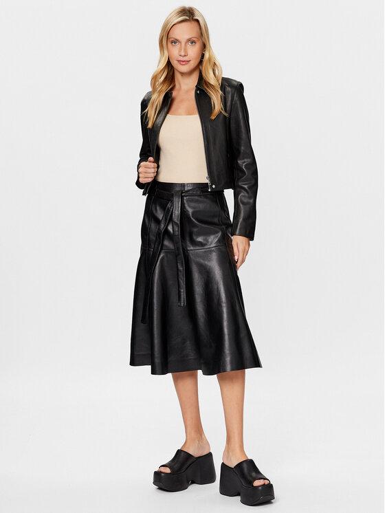 Calvin Klein Calvin Klein Bőr szoknya K20K205820 Fekete Regular Fit