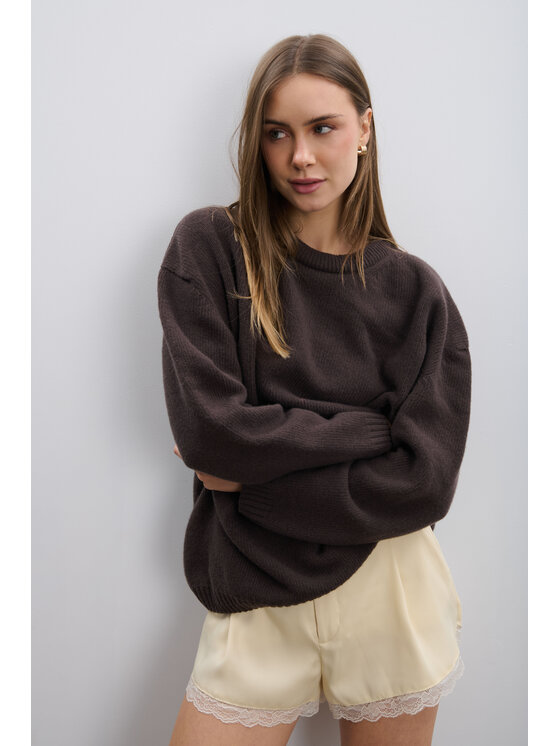 Fobya Fobya Sweter F2115 Brązowy Basic Fit
