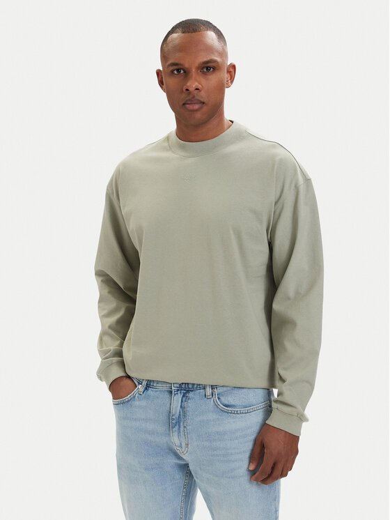 HUGO Longsleeve Daposo 50511029 Verde deschis Relaxed Fit