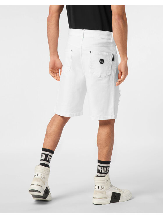 PHILIPP PLEIN PHILIPP PLEIN Szorty jeansowe 24333 Biały Loose Fit