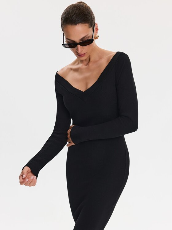 Nudyess Nudyess Sukienka codzienna Tiffany z prążka Czarny Slim Fit