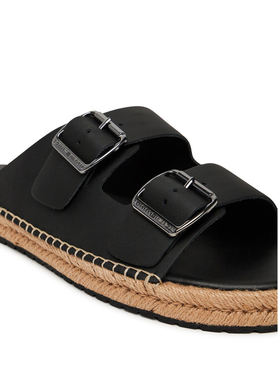 Tommy Hilfiger Tommy Hilfiger Espadryle Flex Jutte Hilfiger Lth Sandal FM0FM05646 Czarny