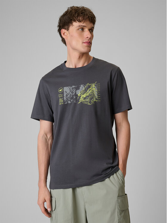 4F 4F T-Shirt TREKKING Szary ciemny Regular Fit