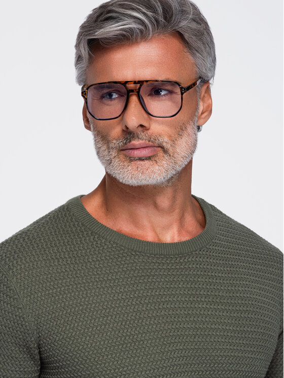 Ombre Ombre Sweter OM-SWSW-0119 Zielony Regular Fit