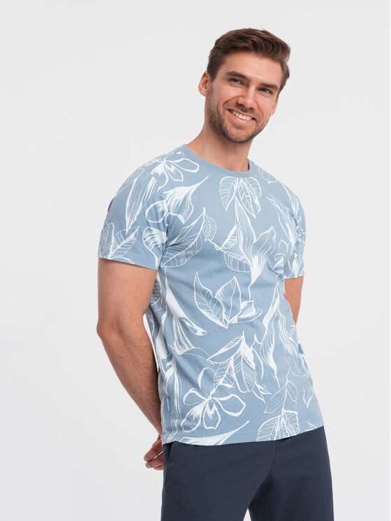 Ombre Ombre T-Shirt OM-TSFP-0180 Modrá Regular Fit