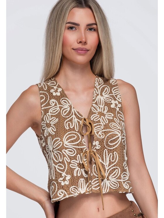 Ombre Ombre Kamizelka OW-VE-E0011 Brązowy Loose Fit