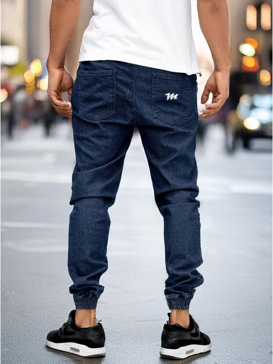 Metoda Sport Metoda Sport Joggery Spodnie Jeansowe Jogger Męskie Ciemne Niebiekie Metoda Promo Mini M Logo Haft L Niebieski Regular Fit