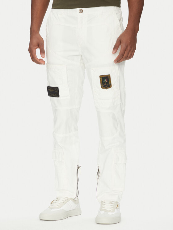 Aeronautica Militare Aeronautica Militare Kalhoty z materiálu 251PA1387CT1493 Bílá Regular Fit