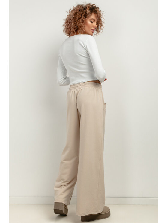 Tessita Tessita Spodnie dzianinowe T413/3/XL Beżowy Wide Leg