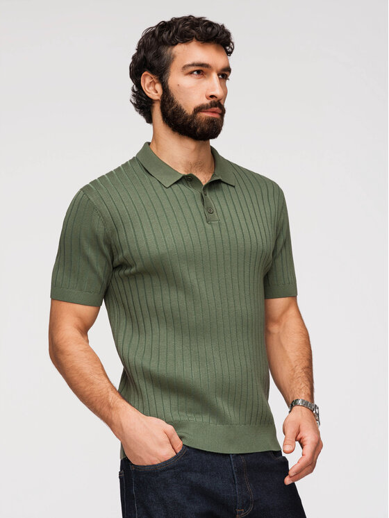 Ombre Ombre Polo OM-POSS-0169 Zielony ciemny Slim Fit