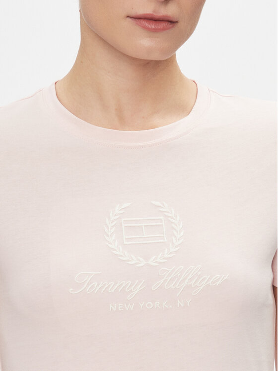 Tommy Hilfiger Tommy Hilfiger T-krekls Flag Script WW0WW41761 Rozā Slim Fit