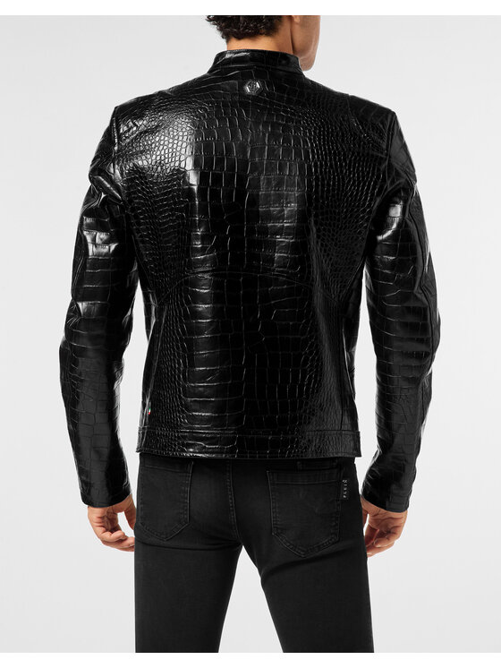 PHILIPP PLEIN PHILIPP PLEIN Kurtka skórzana 26033 Czarny Slim Fit