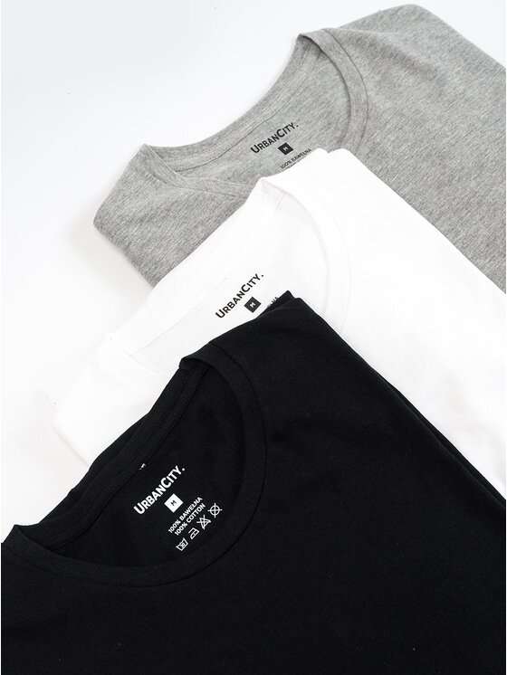 Urban City Urban City Komplet 3 t-shirtów Zestaw 3 T-Shirtów Męskich Biała / Szara / Czarna Urban City No Logo Basic 4XL Czarny Regular Fit