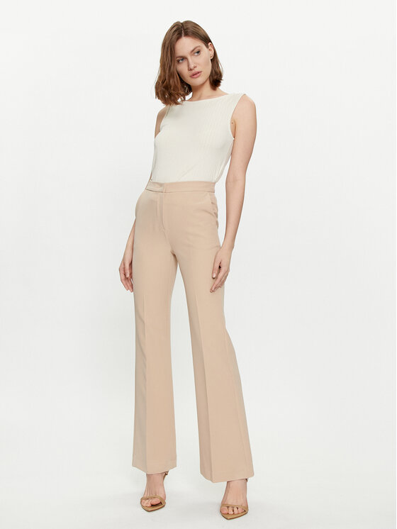 Maryley Maryley Hlače iz tkanine 24EB587/43PG Bež Wide Leg