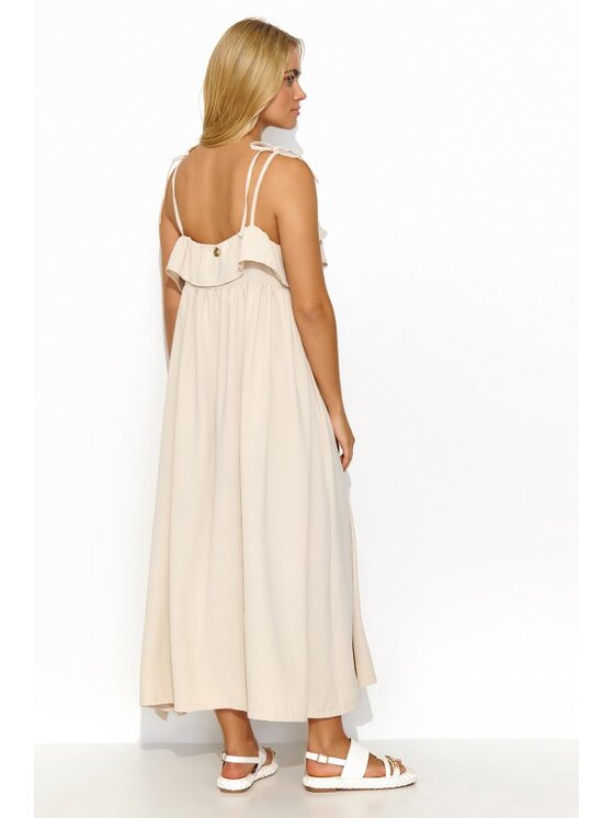 Makadamia Makadamia Sukienka letnia M834 Beżowy Loose Fit