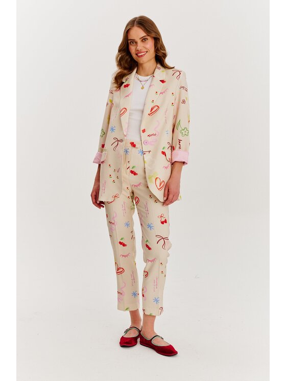 NAOKO NAOKO Kalhoty z materiálu Lazy Mornings Béžová Regular Fit