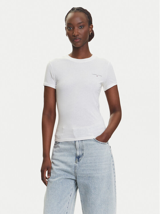 Tommy Jeans Tommy Jeans Tricou Linear DW0DW21164 Écru Slim Fit