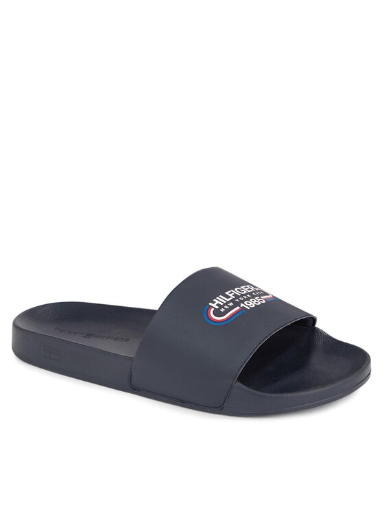 Tommy Hilfiger Tommy Hilfiger Pantoletten Rwb Hilfiger Oly Pool Slide FM0FM05019 Dunkelblau
