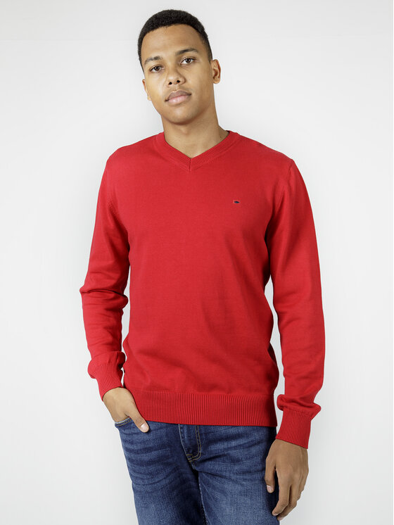 Cross Jeans Cross Jeans Sweter 34157-529 Czerwony V-Neck Fit