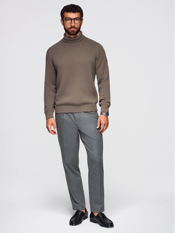 Ombre Ombre Sweter OM-SWTN-0163 Brązowy ciemny Regular Fit
